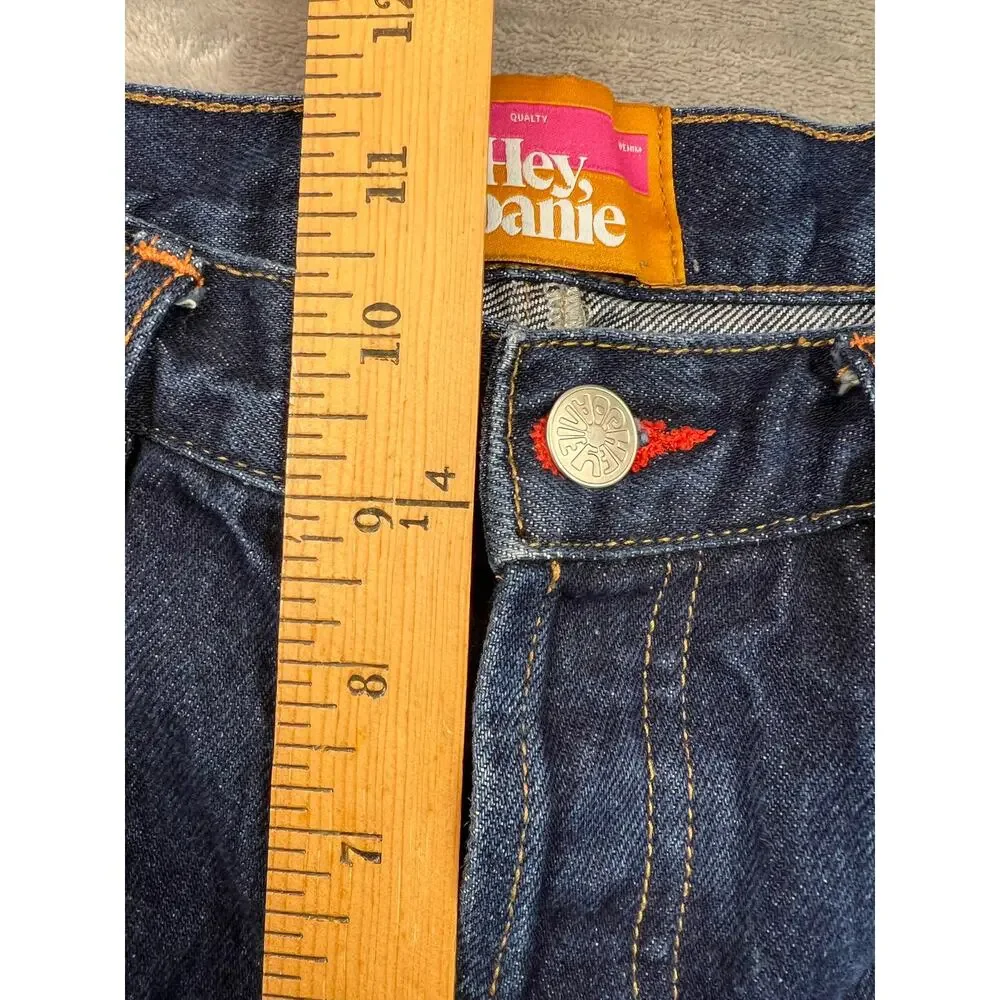 Hey Joanie Premium Denim Jeans Dark Wash Button Fly Straight Leg - M - Picture 10 of 13